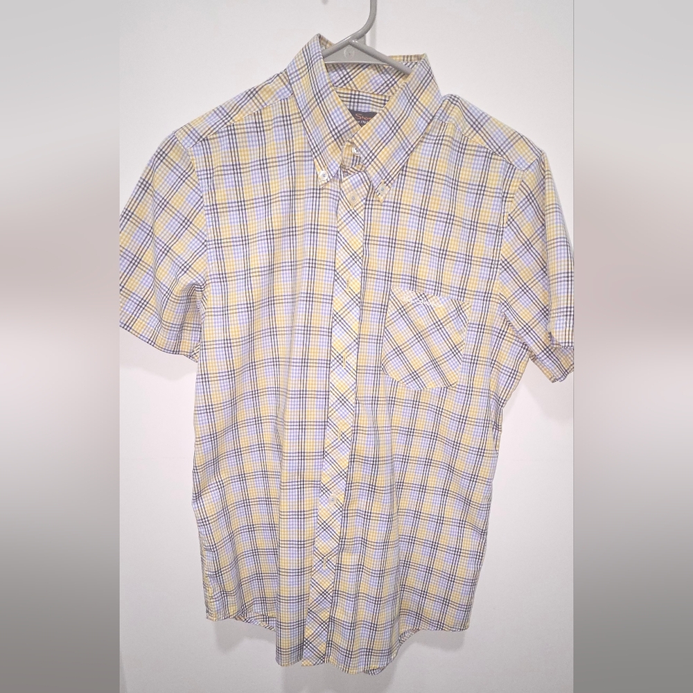 Ben Sherman Plaid Short Sleeve Shirt - Yellow and Blue